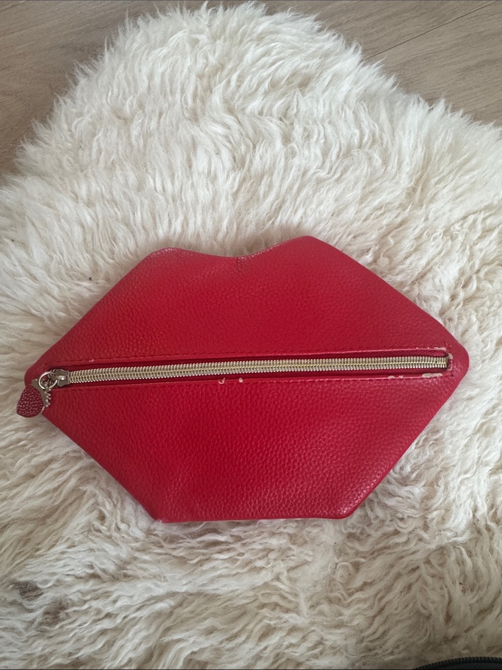 Red Lip-Shaped Leather Clutch